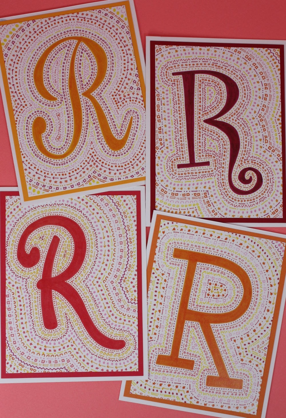 MONOGRAM Note Cards - Sayla Kea color scheme - package of 4 cards (all 26 letters available)