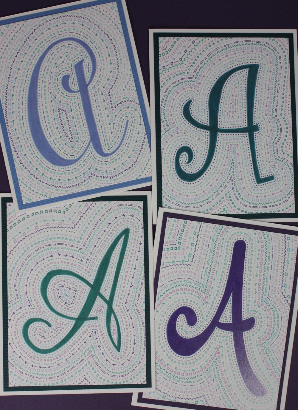 MONOGRAM Note Cards - McJadary color scheme - Package of 4 Cards (all 26 letters available)