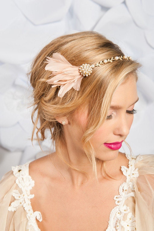 blush pink feather headband - Aurelia