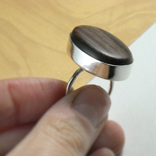 Dark Wood and Sterling Ring- Free Shipping