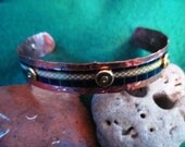 Bangle bracelet copper and recycled vintage blue and gold  tinTrashy Tinsel
