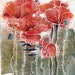 Red Poppies - original linocut watercolor painting / mixed media