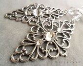 Antique Silver Filigree and Rhinestone Bridal Earrings,  vintage inspired