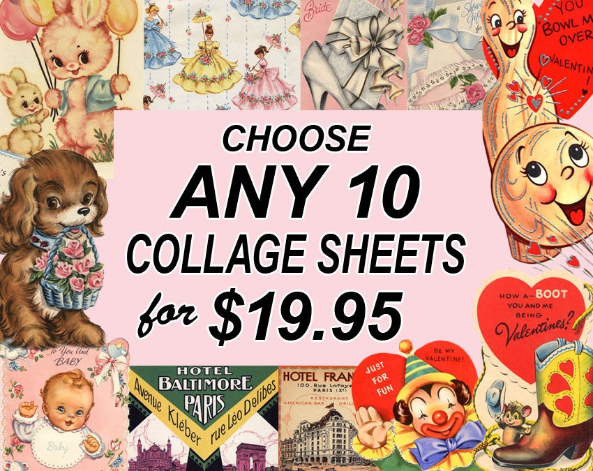 Vintage Greeting Cards Purchase This Listing to receive Any Ten Digital Collage Sheets for 19.95