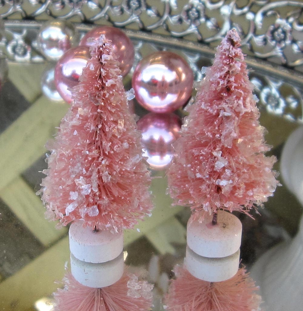 2 vintage style bottle brush pink christmas trees by 2 vintage style bottle brush pink christmas trees by