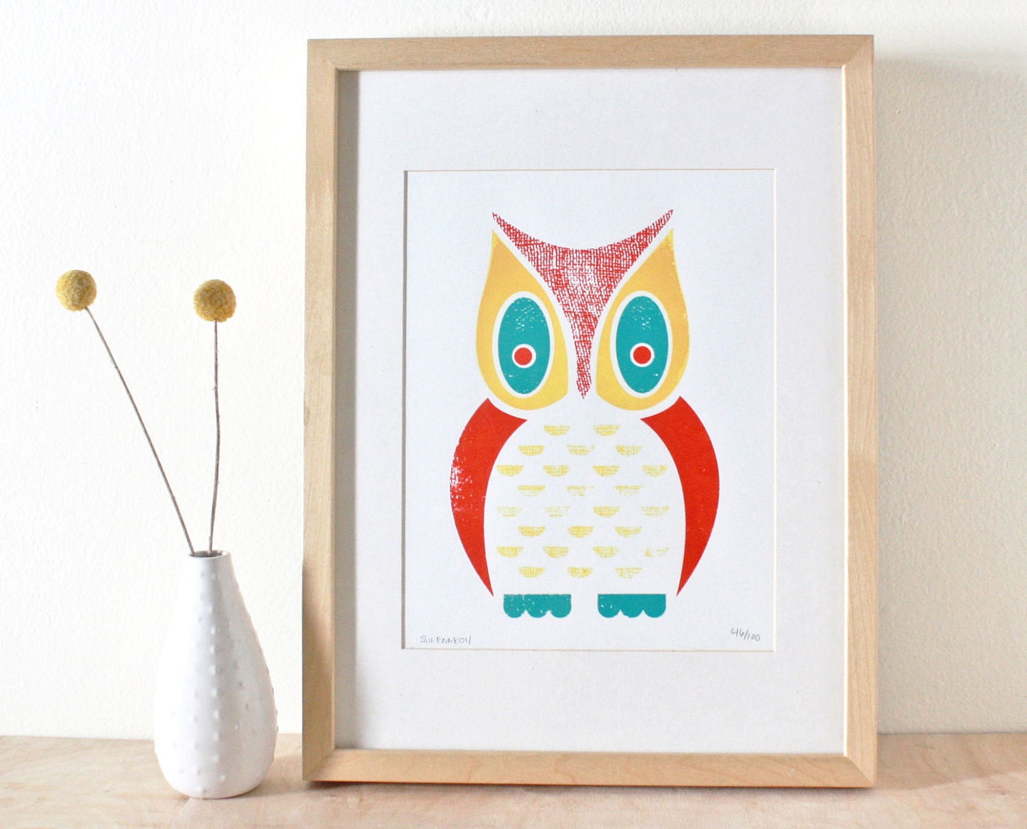 Owl Screenprint, Screenprint, Art Print, White