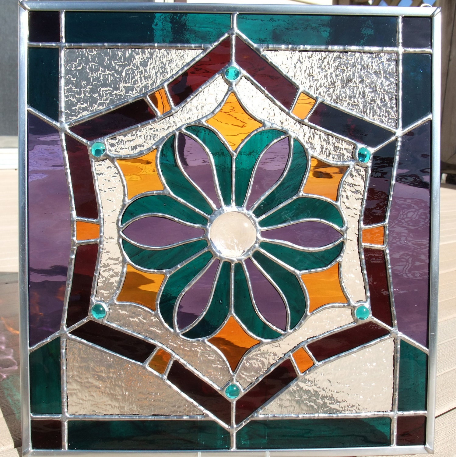 Jewel Tones Stained Glass Panel by GoodGriefGlass on Etsy