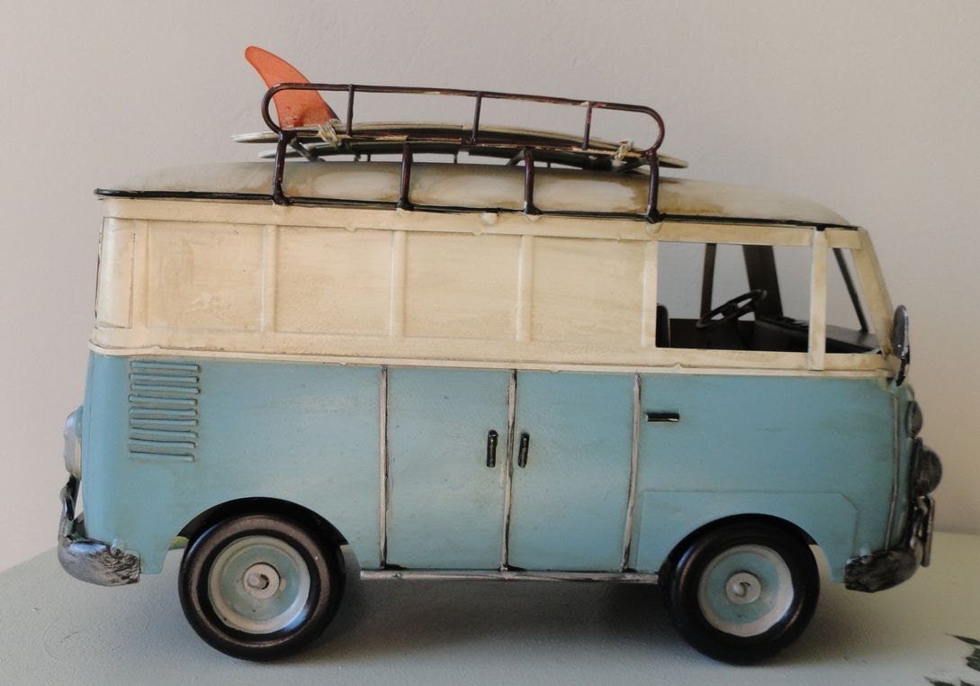 Vintage Metal Van Mini Bus Surfer Beach Boards