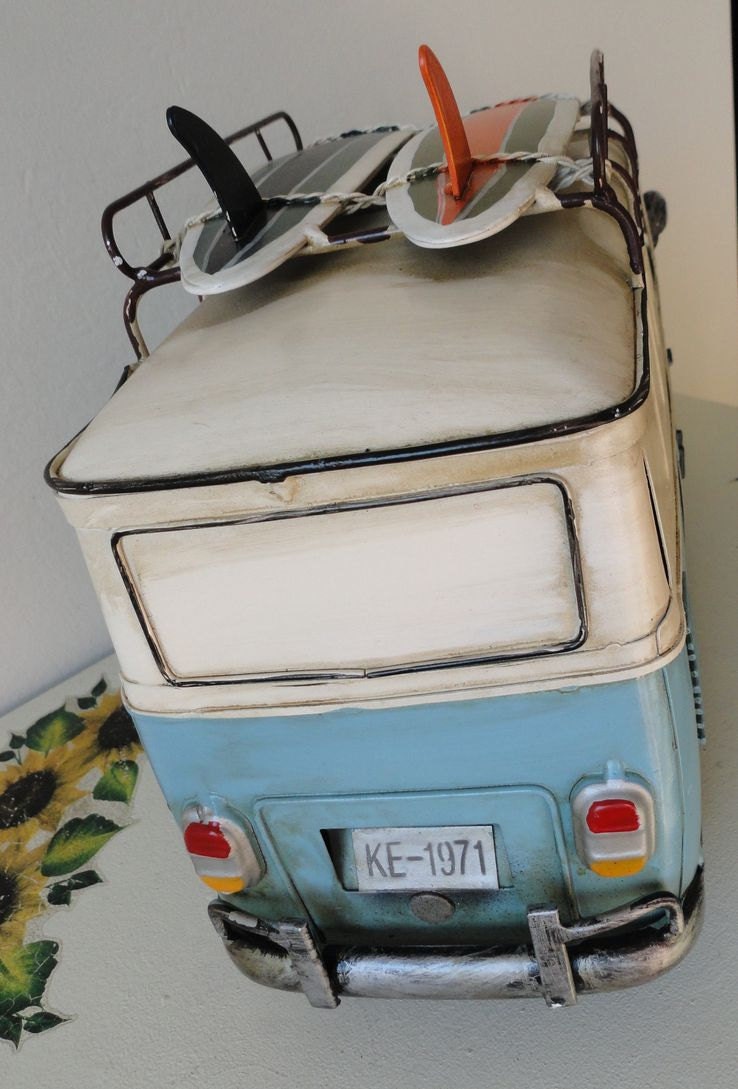 Vintage Metal Van Mini Bus Surfer Beach Boards