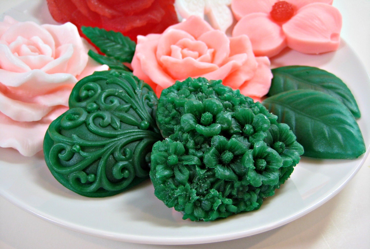Hearts Flowers Soap Gift - Rose Guest Soap - Cherry Blossom Scent - Hostess Gift - Mothers Day