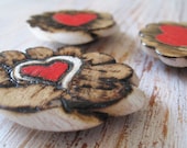 Heart Magnets Red Natural Wood Scalloped Edge Strong Magnet