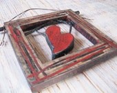 Wall Decor Leaf or Heart Reversible Red Green Lightweight Mixed Media Wall Art