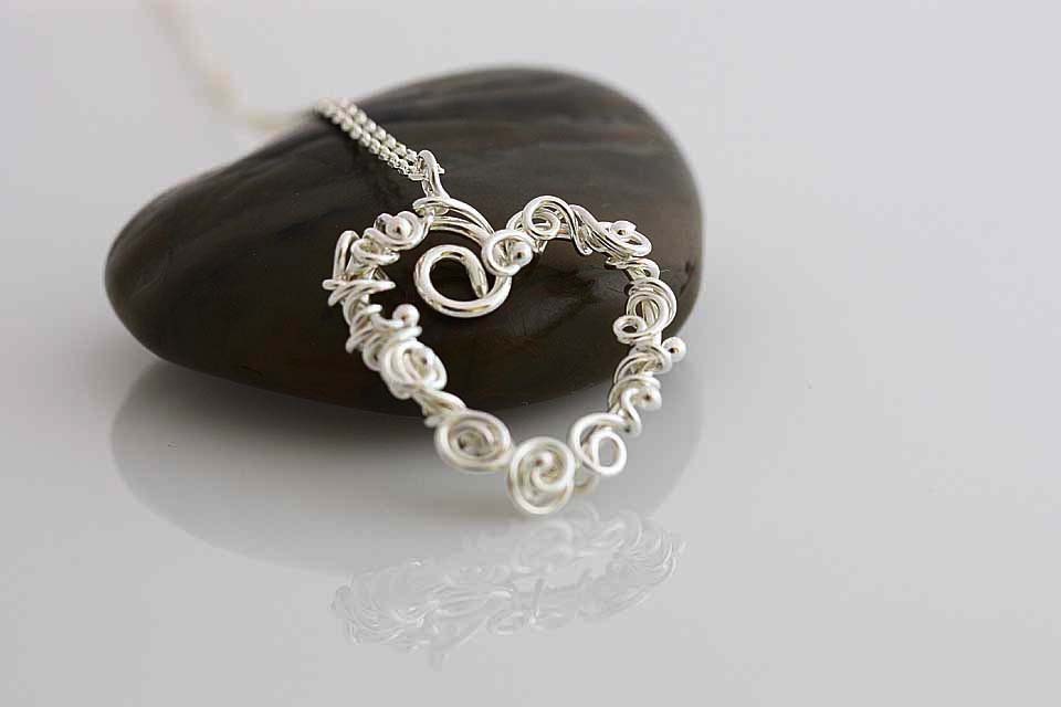 Handmade Silver heart wreath wire wrapped Necklace