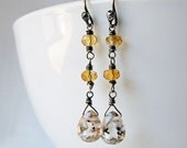 Golden Yellow Stone Earrings, Citrine and Rutliated Quartz, Sterling Silver