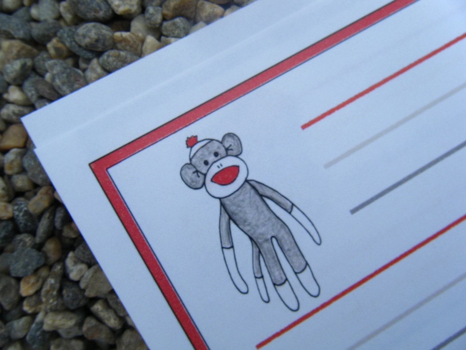 KIDS WRITING PAPER - Sock Monkey -- PRINT YOUR OWN PDF