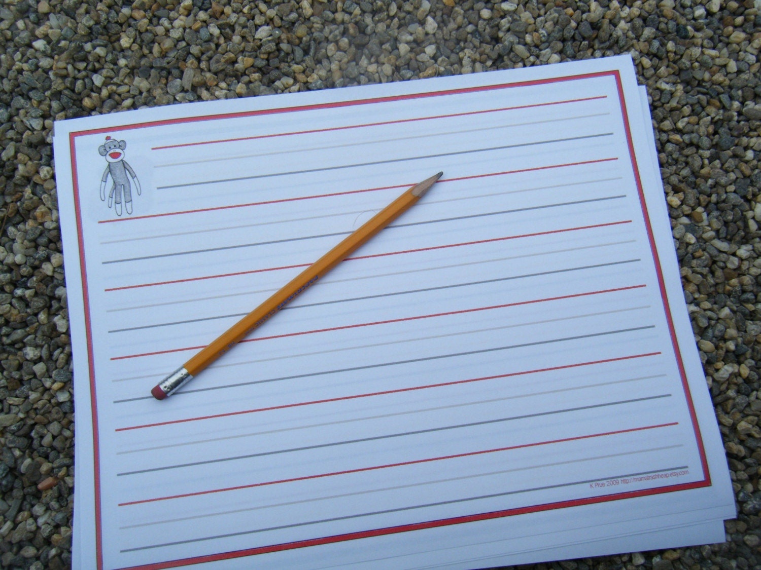 KIDS WRITING PAPER - Sock Monkey -- PRINT YOUR OWN PDF