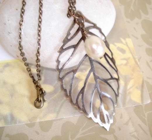 Leaf Necklace Bridesmaid Necklace Pearl Necklace Jewelry Wedding - Eternity