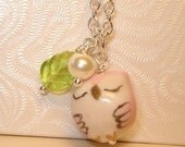 Owl Necklace Jewelry Pink Owl with Sleepy Eyes - Sleepy Dreams