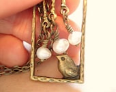 Bird Necklace Graduation Necklace Jewelry Brass Bird in Window Sweet Necklace, Wedding Mom Sister Family