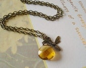 Honey Bee Necklace Citrine BrioletteTeardrop  Mom Necklace Pendant Necklace Jewelry - A Touch of Honey Made in the USA