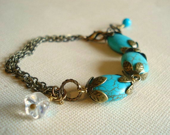 Turquoise Bracelet Summer Bracelet Woodland Nature Bracelet Jewelry, Brass Chain, Fashion Trend Bracelet - Hot Bracelet Brand New