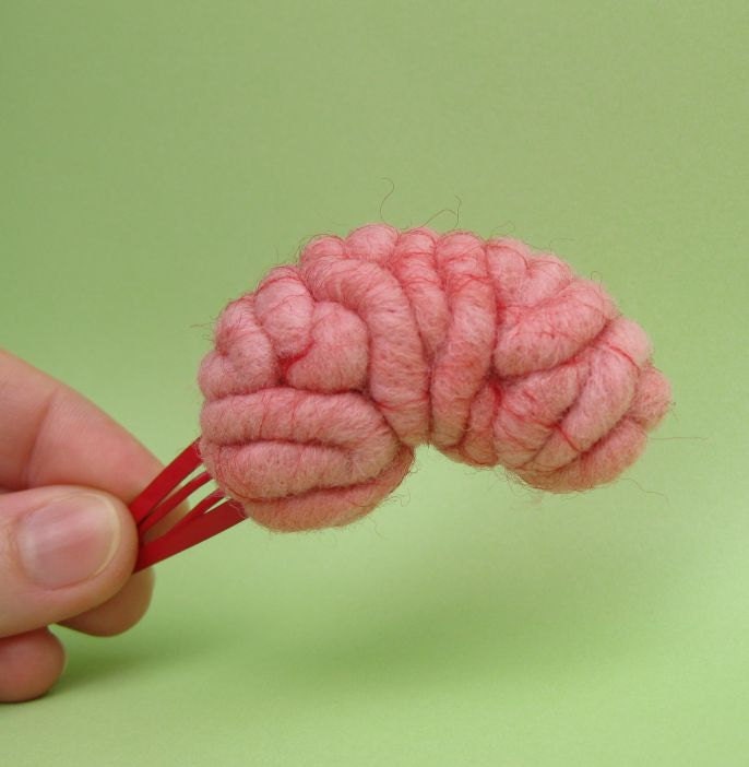 Brain Hair Clip Side View on Red Clip