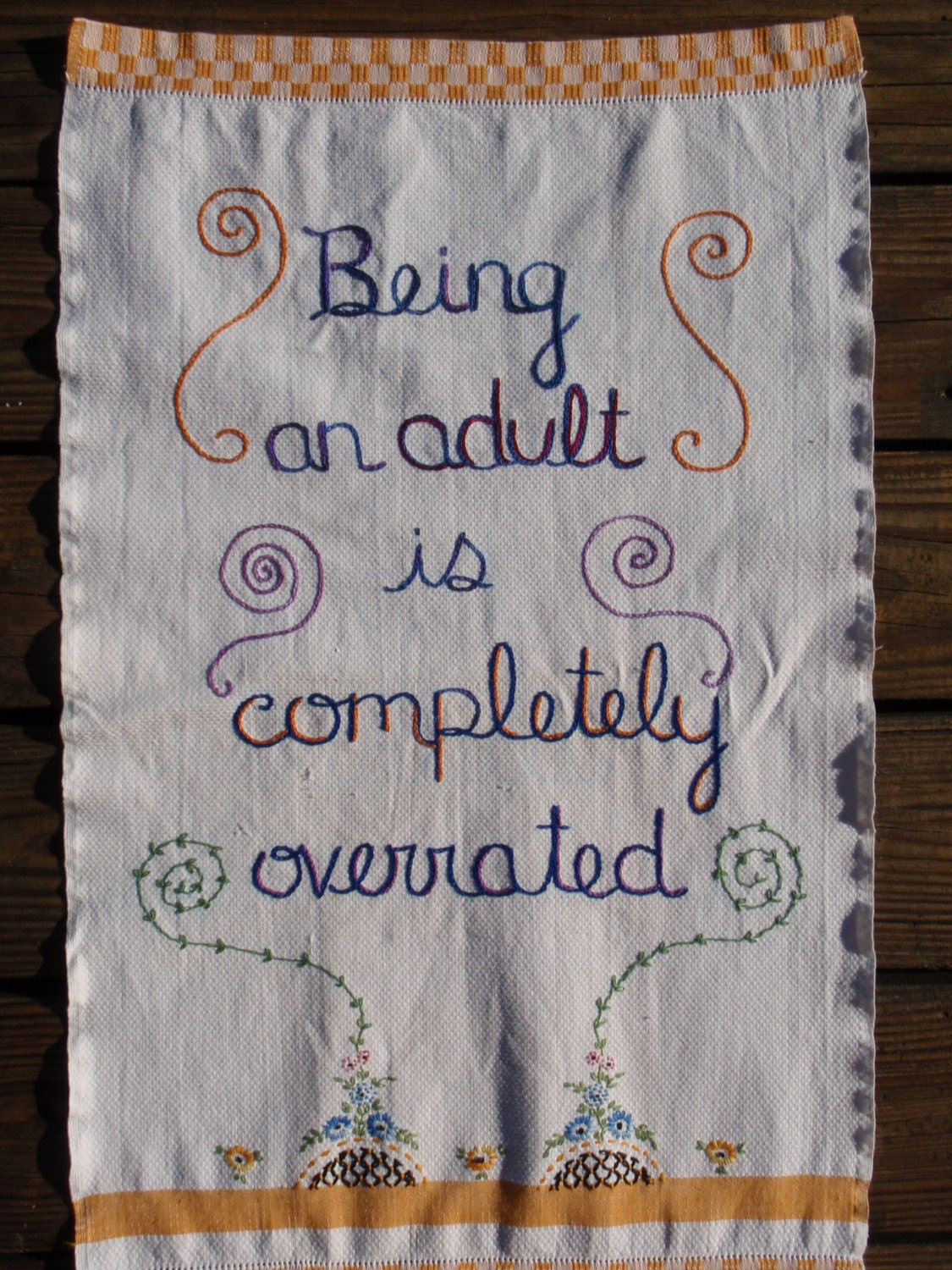 Forever Young, hand embroidered wall decor, birthday gift, eco friendly home, ooak play, bohemian