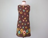 60s dress / brown floral mod cotton mini sundress (xs - s)