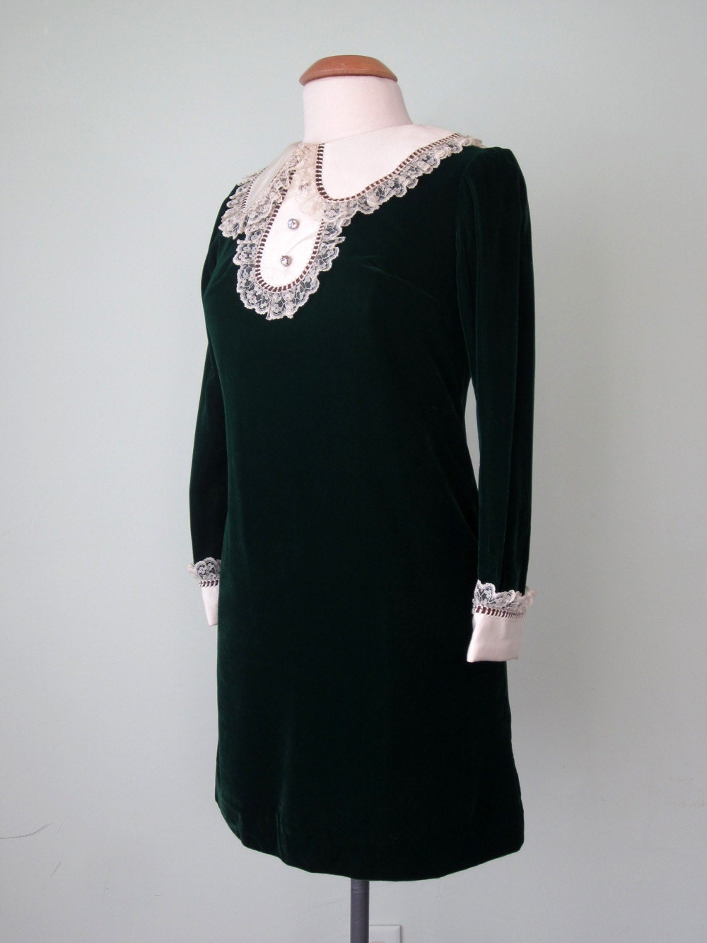 60s jade velvet mini dress (xs - s)
