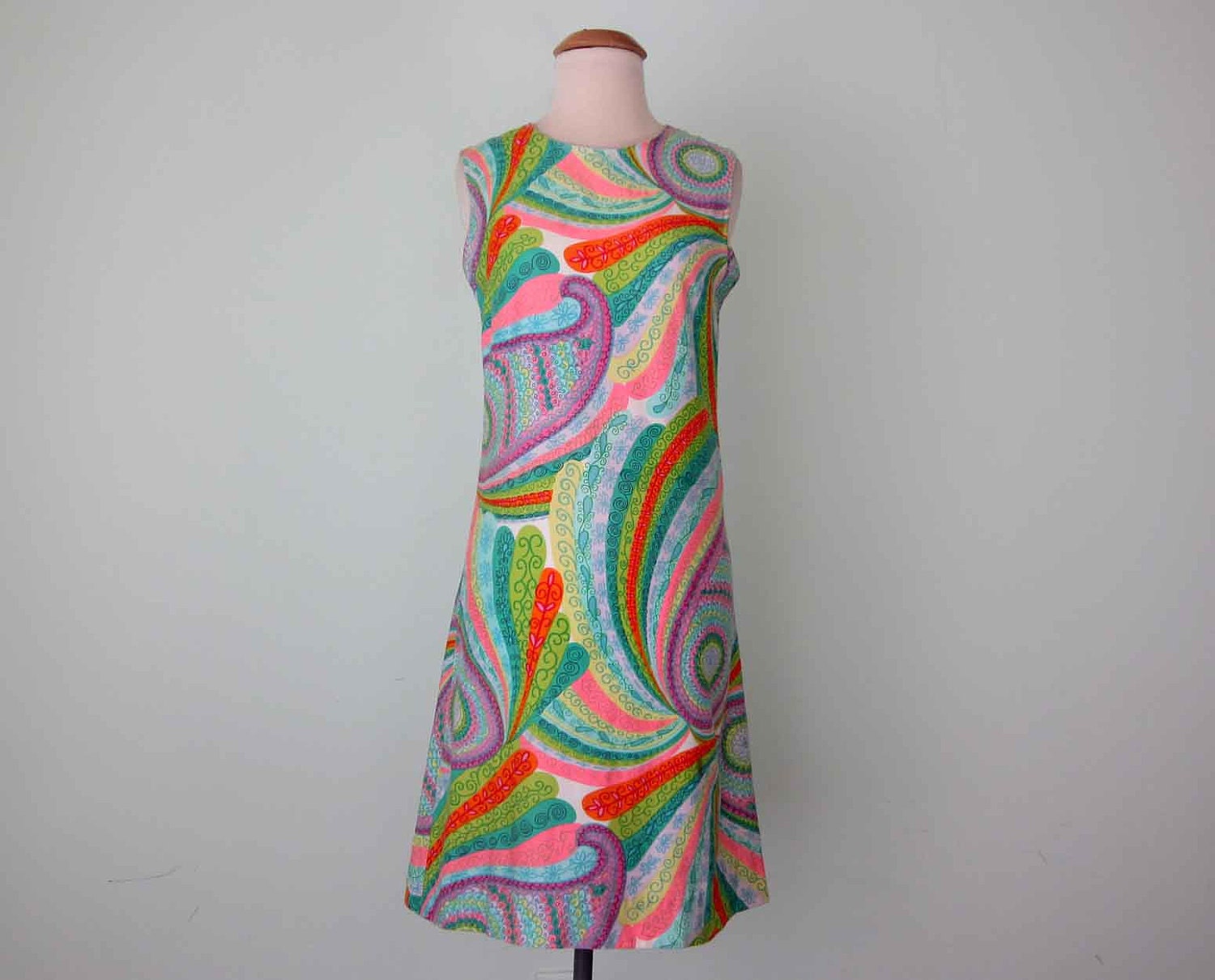 60s dress / paisley neon print mini mod (xs - s)