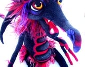 OOAK Labyrinth Inspired Black Fiery Goblin Needle Felted Wool Fiber Fantasy Soft Sculpture Plush Art Doll SOLD to Dee