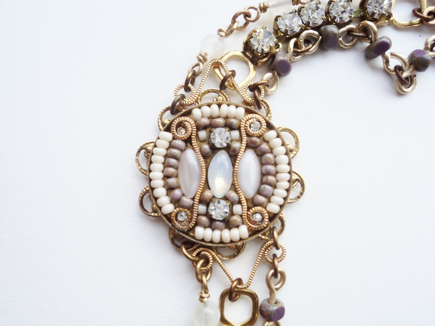 Bracelet, White, Cuff, Bridal, Wedding, Rhinestone, Moonstone, Mosaic, Mauve, Tribal, Native Inspired