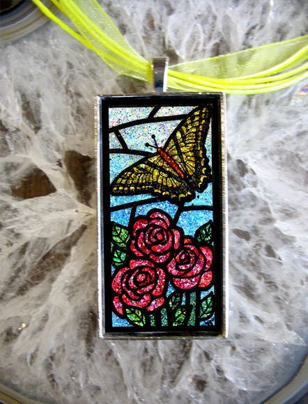 Glitter Yellow Butterfly Pendant