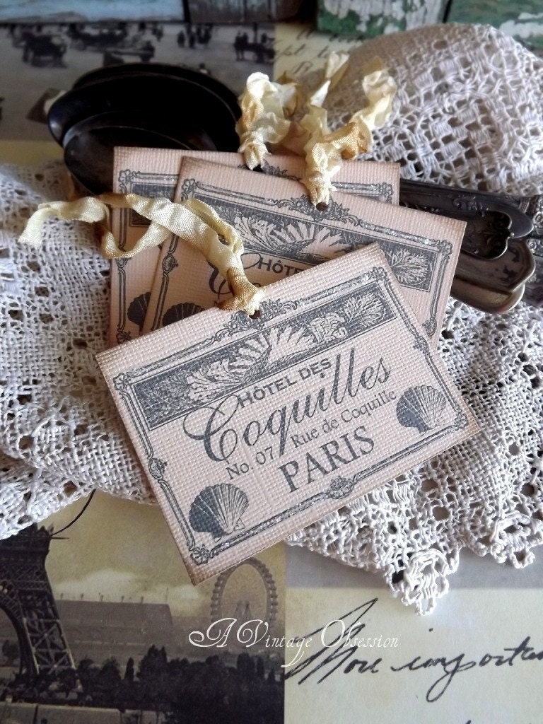 Paris Hotel Gift Tags Handmade by avintageobsession on etsy