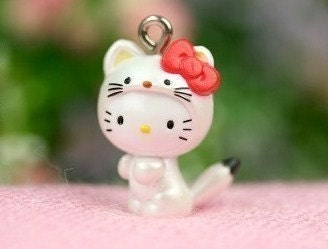 Rare baby Kitsune Hello Kitty lucky White Fox Charm