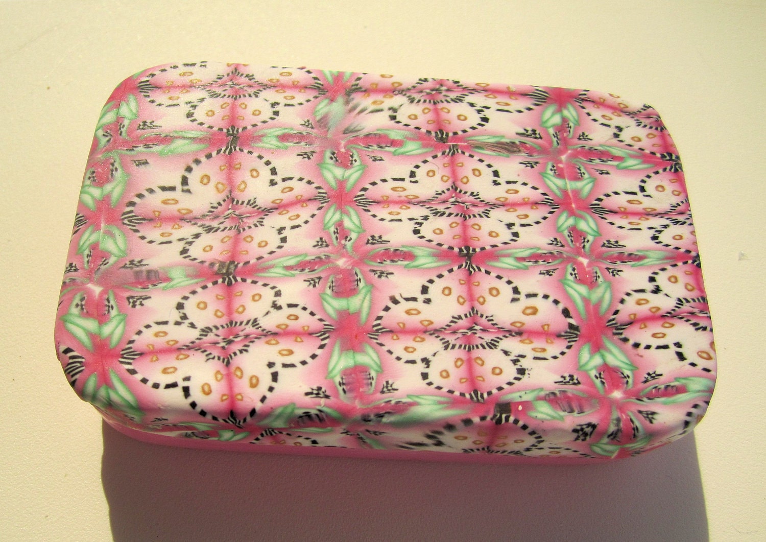 Pill Box, Earring Box, Handy Box with Pink and White Repeating Design