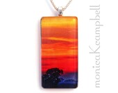 Midwestern Sunset Pendant Necklace Glass Pendant on Sterling Silver Chain Nature Jewelry