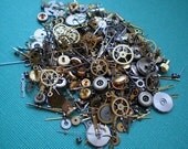 Vintage steampunk watch parts, 1/2 ounce - Lots of tiny gears, wheels, hands and stems