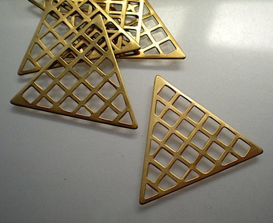 6 flat brass triangle grid stampings