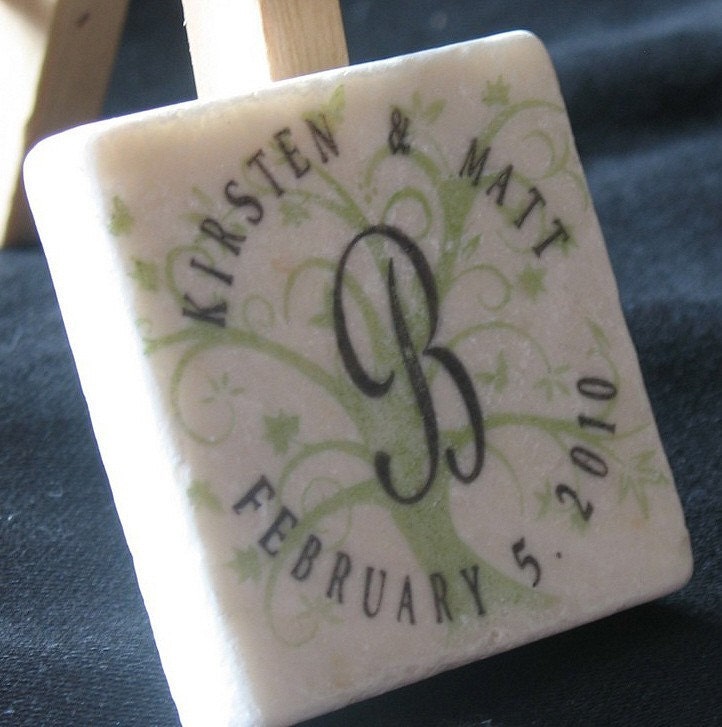Monogram Wedding Favor Magnets, Butterfly Tree, Sage Green, Set of 15