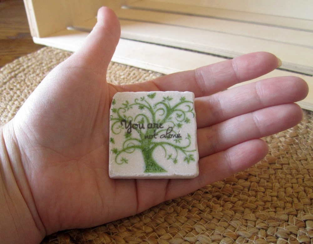You Are Not Alone Worry Stone, Sage Green Tree, with Gift Box