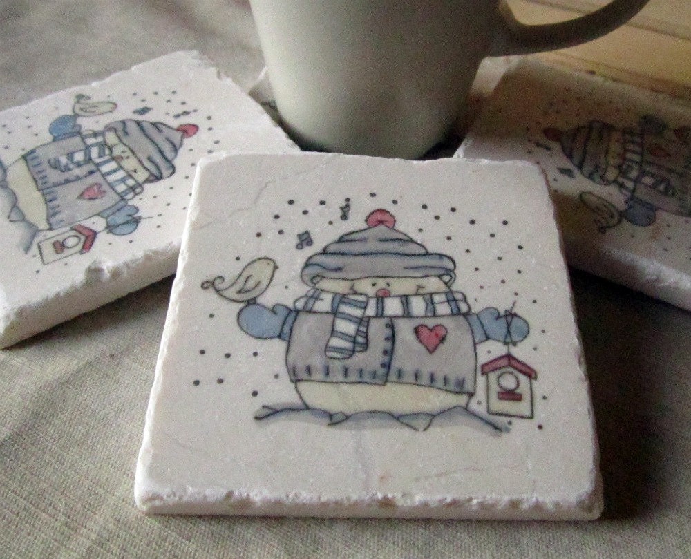 Snowman Coasters, Set of 4, Ready to Ship