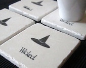Halloween Coasters, Wicked Witch Tile Coasters, Set of 4, Ready to Ship