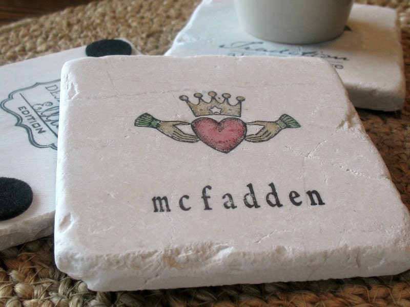 Personalized Irish Claddagh Absorbent Tile Coasters, Set of 4