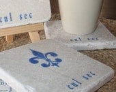 Fleur de Lis Cul Sec Tile Coasters, Royal Blue, Set of 4