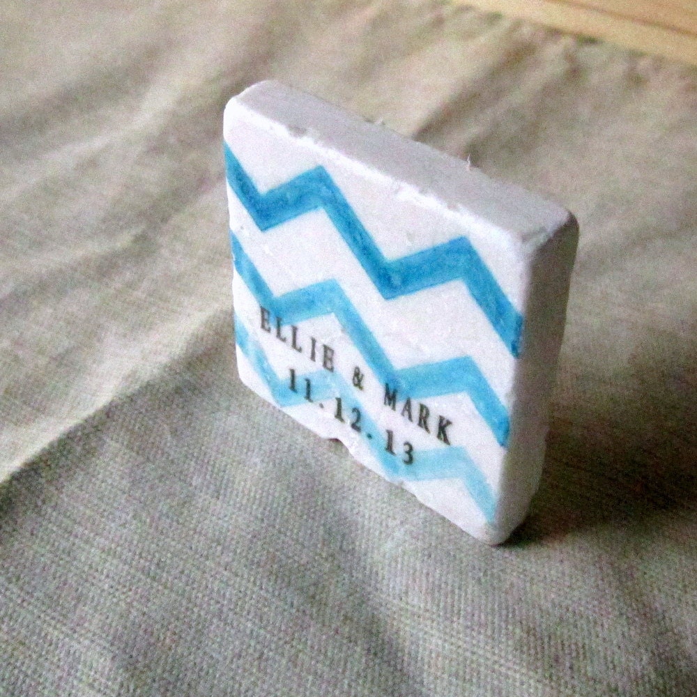 Aqua Blue Chevron Wedding Favors, Save the Date Magnets, Ombre, Set of 25