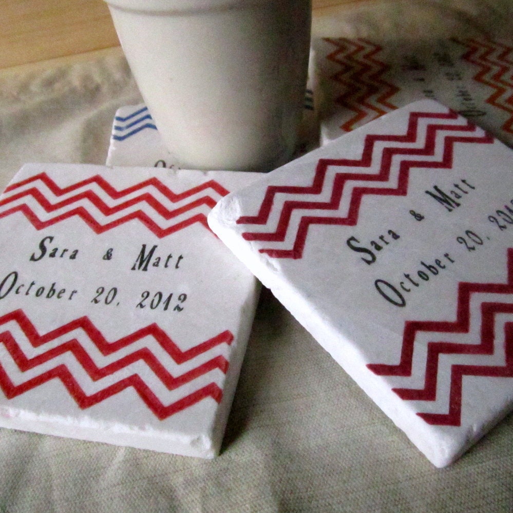 Personalized Chevron Wedding Favor Coasters, Set of 25