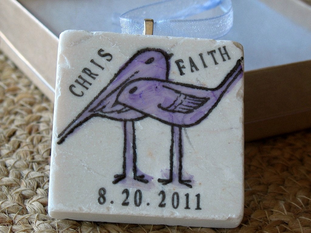 Personalized Ornament, Lavender Love Birds, With Gift Box