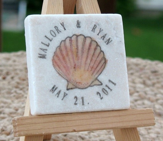 Coral Seashell Save the Date Magnets, Wedding Favors, Set of 25