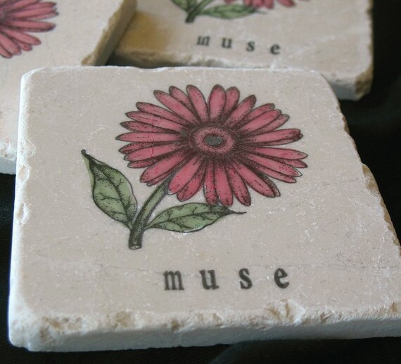 Personalized Pink Gerbera Daisy Coasters, Set of 4